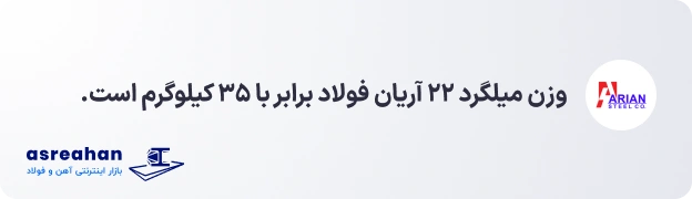 وزن میلگرد ۲۲ آریان فولاد