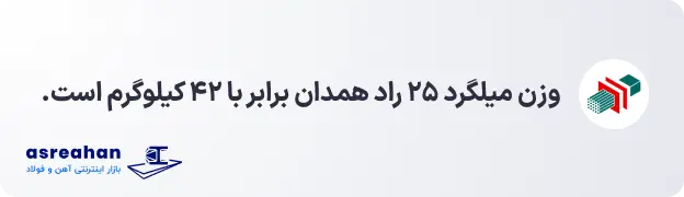 وزن میلگرد ۲۵ راد همدان